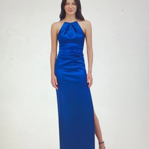 Eliza J Women's Gathered Side-Slit Evening Gown - Peacock - Size 6 Eliza J Women's Gathered Side-Slit Evening Gown - Peacock - Size 6